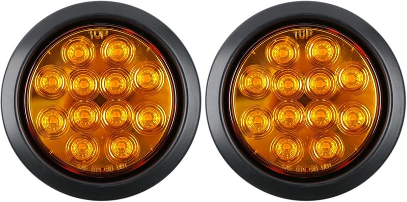 fouwick 2Pcs 4.2 inchRed Round LED tail trailer light 12 LEDs IP67 Waterproof Stop Brake Turn Signal Reverse marker Tail Light Surface Mount, Light for boat trailer (4" Round Yellow 1) - Image 1